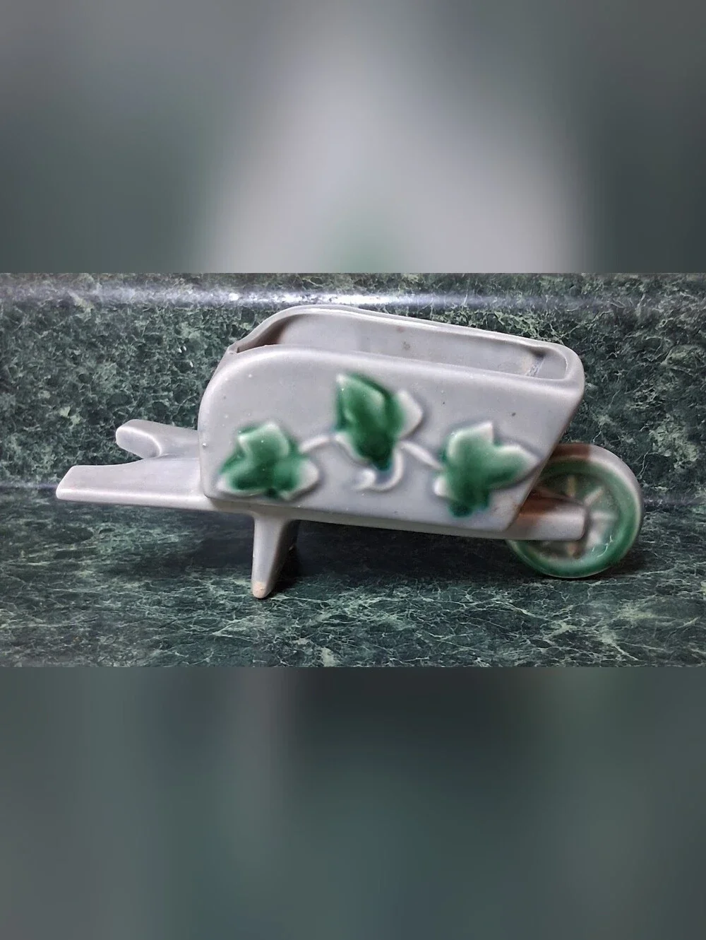Vintage Shawnee Mccoy Gray Green Wheelbarrow With Ivy Planter Glossy